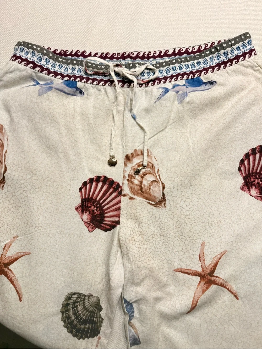 Calypso St. Barth Linen Blend Coastal Seashell Octopus wise leg Pants